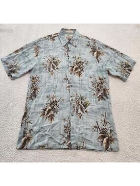 Campia Moda tropical rayon camp short sleeve shirt Hawaiian floral palm Medium